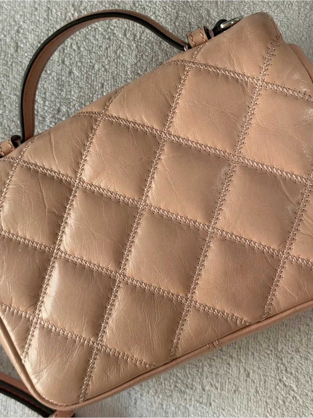 Tory Burch Blush Pink Quilted Leather Top Handle Crossbody Bag